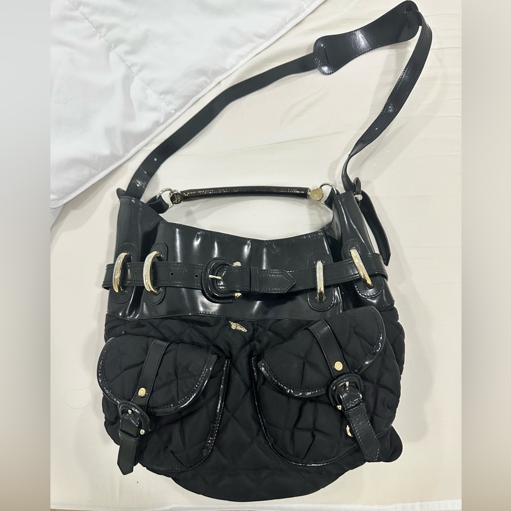 Rare Burberry Black Quilted/Patent Leather Hobo or Satchel